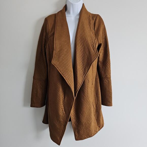 Skies Are Blue Cardigan Womens Medium Brown Open Front Draped Longline Minimal - Picture 1 of 7